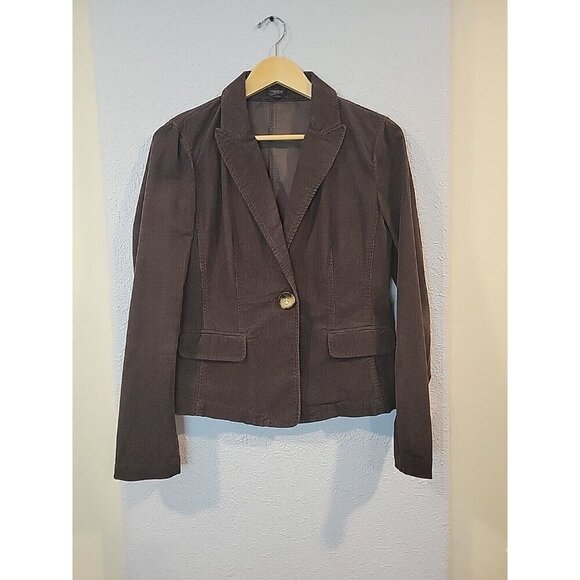 ANN TAYLOR Women SZ 4 Brown Cotton Button Corduroy Blazer Office Preppy - Picture 1 of 6